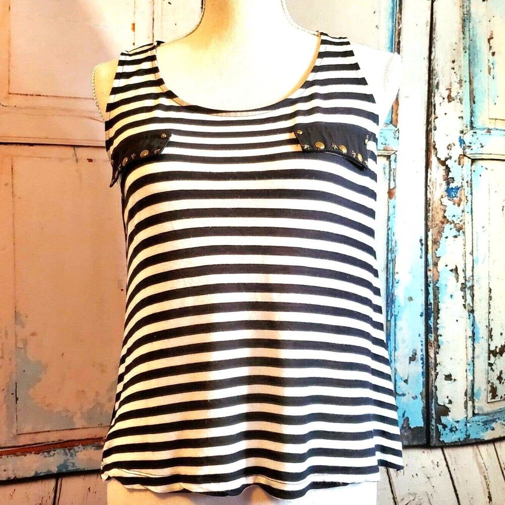 Black & White Tank Size S Nautical Sea Theme Grommets Hi Lo Sheer Back Cruise - Picture 4 of 8